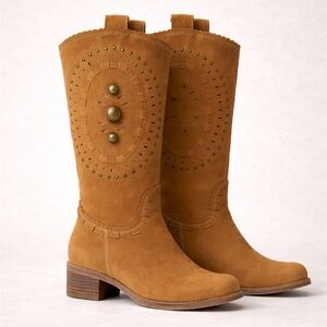 Boutique 58 Leather Cutout Western Tall Boots Natural Tan 6.5 New in Box